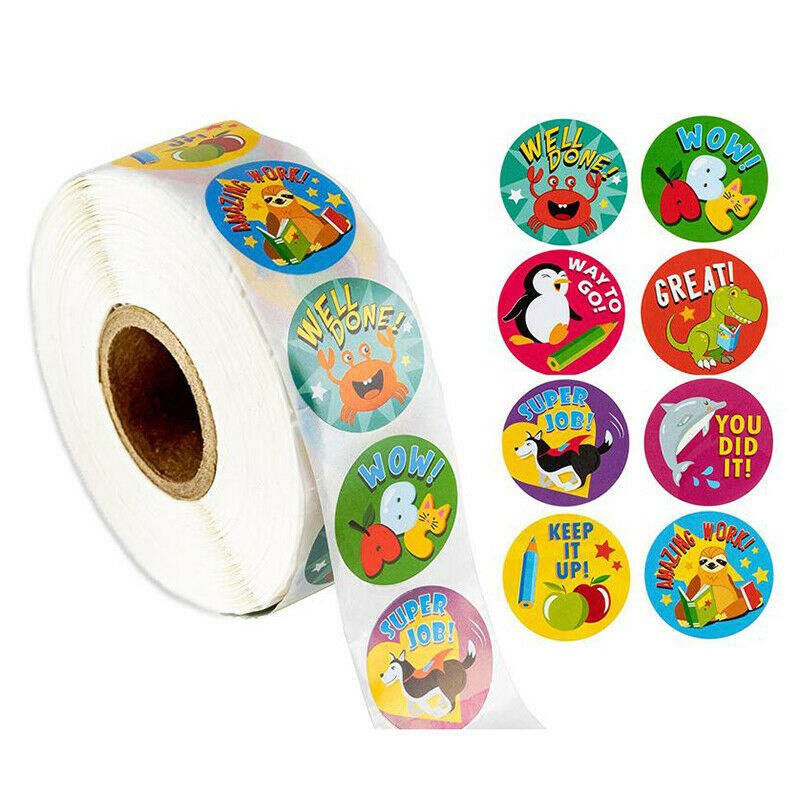 500Pcs/roll Cute Animals Reward Stickers Kids Motivational Students Stick.l8