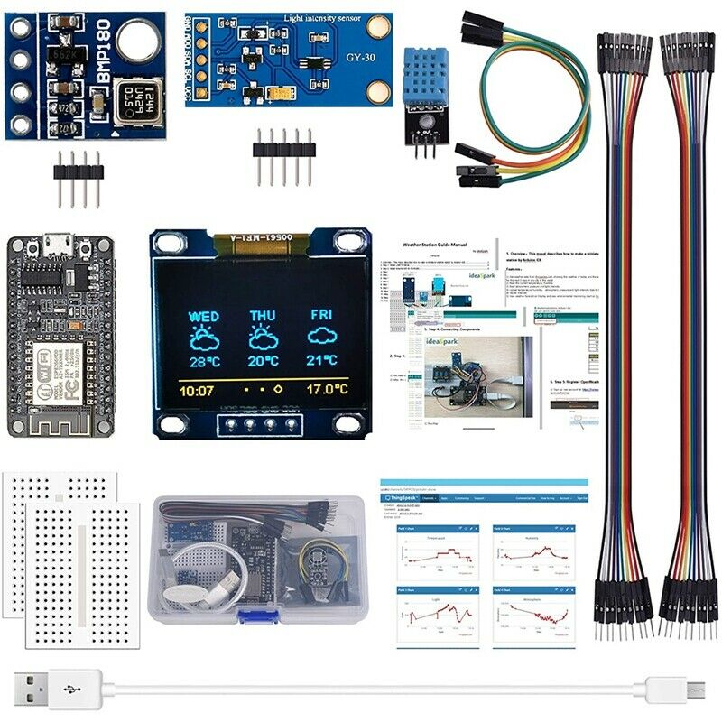ESP8266 Weather Station Kit with DHT11 Temperature Humidity BMP180 Light SenI6Z2