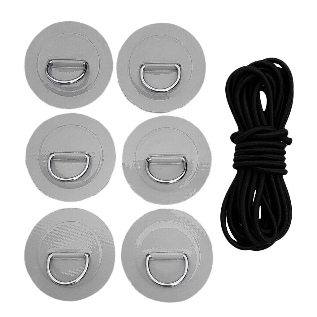Heavy Duty D-ring Pad Patch Elastic ngee Rope for Kayak Canoe Boat Gray