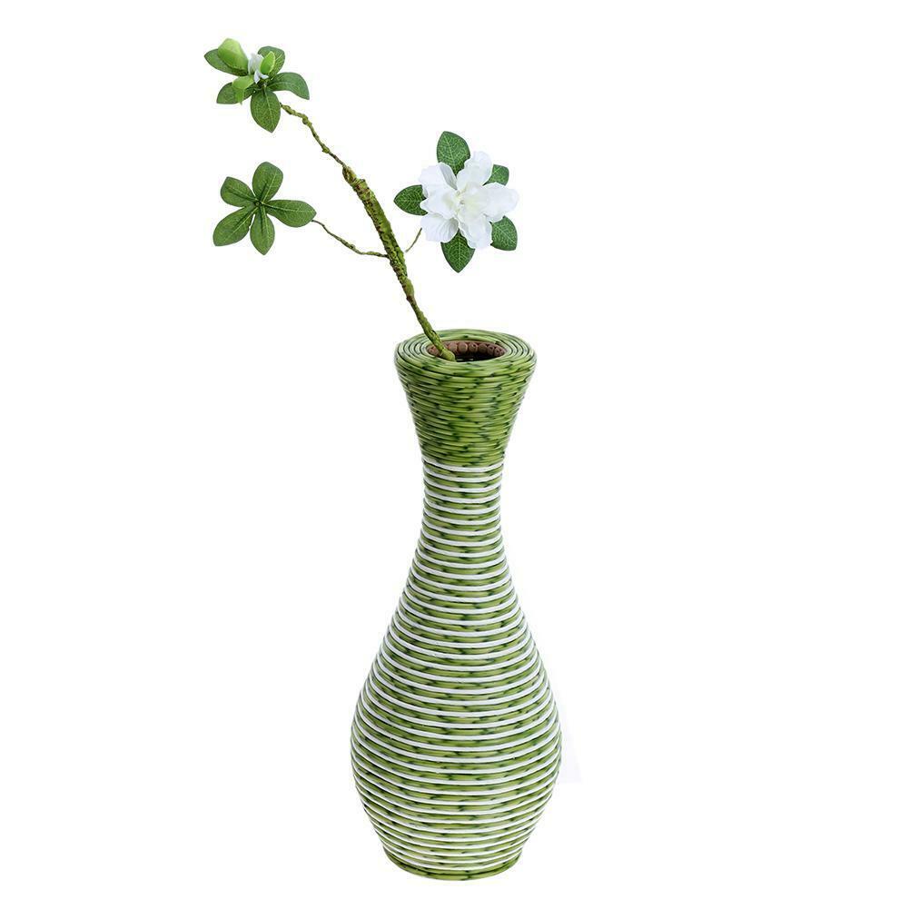 Handmade Simple Plastic Rattan Woven Flower Vase Home Office Desk Decor @