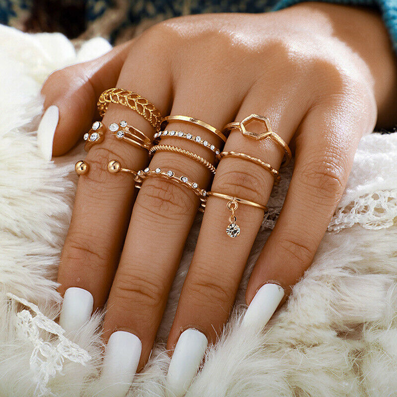 8pcs/set Bohemian Geometric Rings Crystal Stone Opening Rings Women Jewel.l8