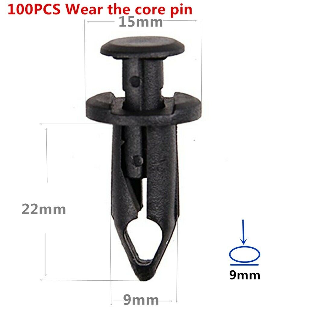 100x Car Auto Bumper Clips Trim 9mm Push Type Pin Fastener Clips Replacement