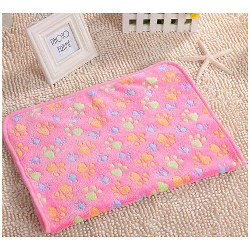 Warm Red Cartoon Paw Print Cushion for Puppy Fleece Soft Blanket Bed Mat--S