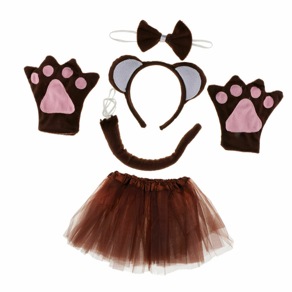 5pcs Lovely Monkey Ears Headwear Bow Tail Tutu Skirt Set Fancy Dress Up