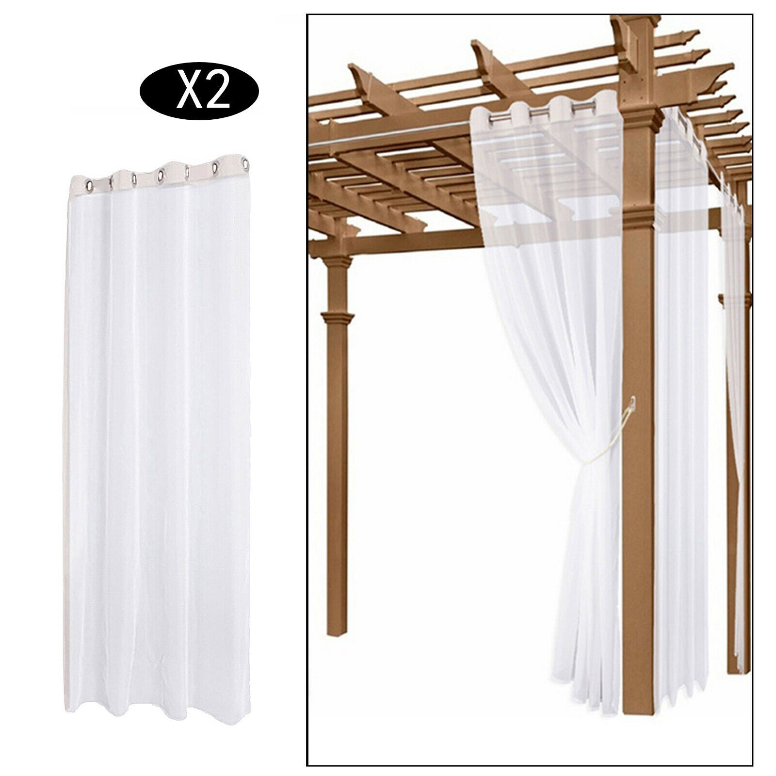 2x Sheer Curtain Waterproof Porch Deck Canopy Patio Drape Pool Curtains