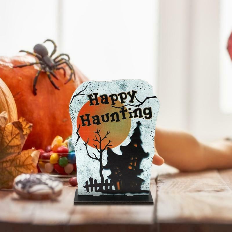 Happy Haunting Tombstone Wooden Sign Halloween Table Topper Decoration Ornament