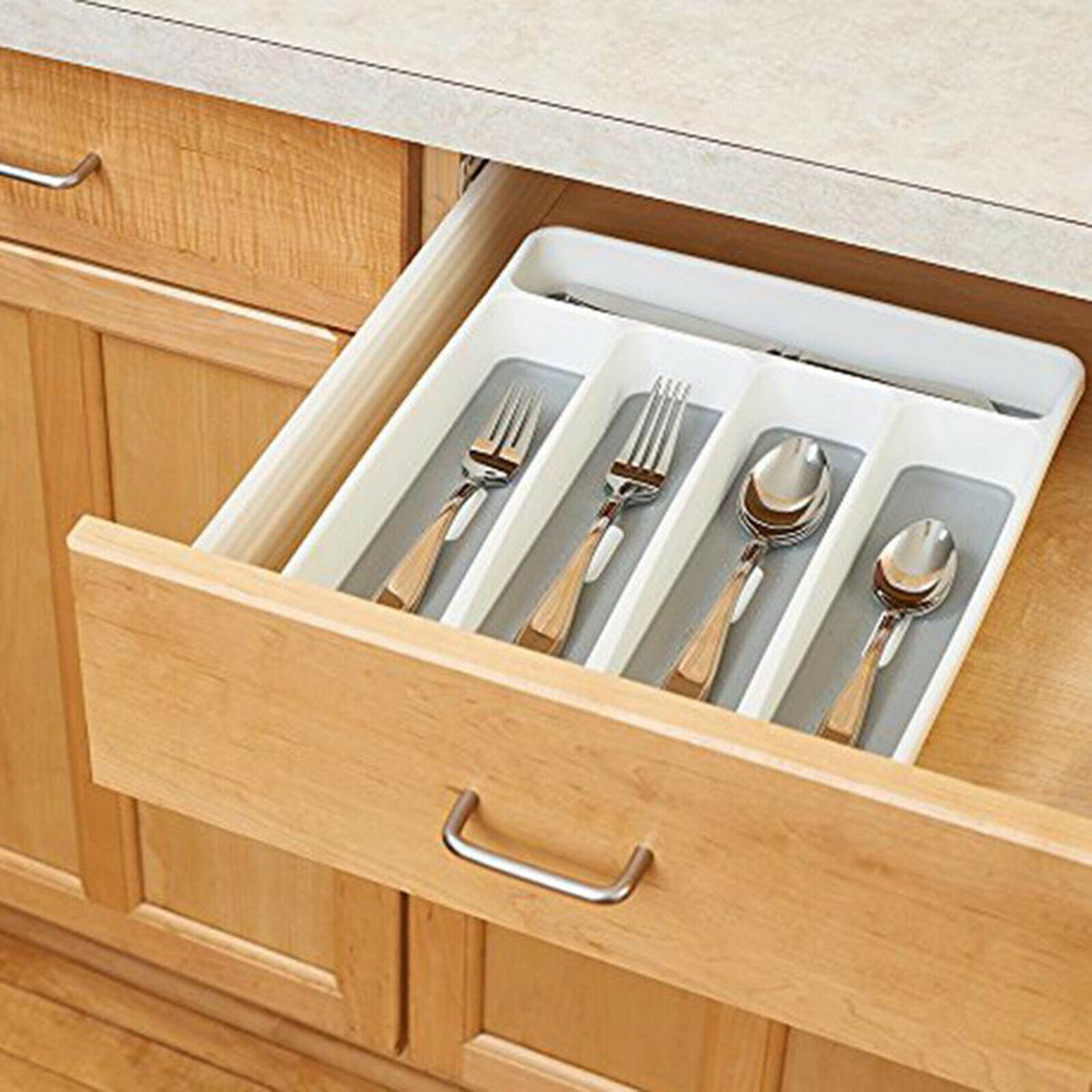 Pastic Cutlery Tray Cultery Holder Rack 5 Grids Kitchen Drawer Organizer