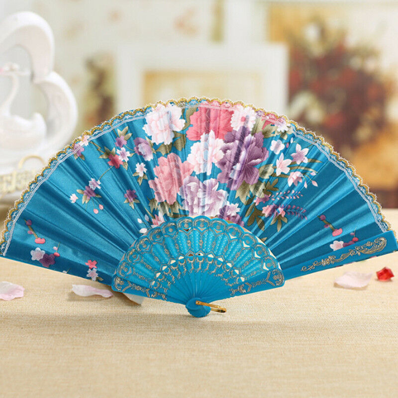 Folding Fan Chinese Flower Lace Silk Hand Held Fan Wedding Dancing Party .l8