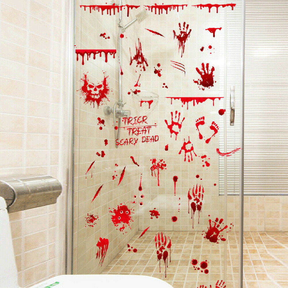 9Pcs Horrible Bloody Halloween Handprint Static Stickers Wall Window Door Decals