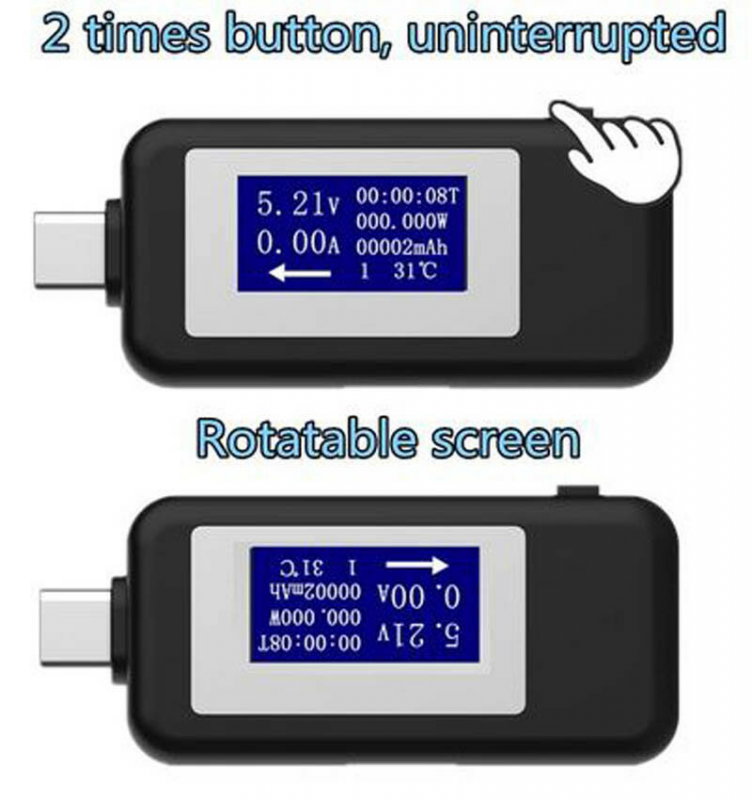 2Pcs Usb C Two-Way Current Tester Voltmeter Ammeter Voltmeter and Current Meter