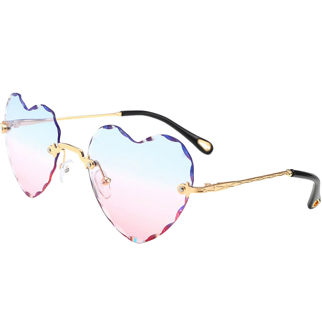 4x Heart-shaped Rimless Sunglasses Tinted Lens Metal Frame Eyewear Anti UV