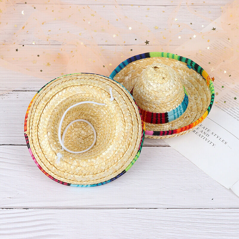 Mini Pet Dogs Straw Hat Sombrero Cat Sun Hat Beach Party Straw Hats Dogs  JRBDA