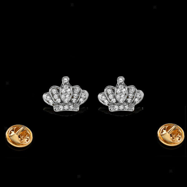 2 Pairs Luxury Crystal Royal Crown Brooch Suit Shirt Collar Pin Jewelry Gift