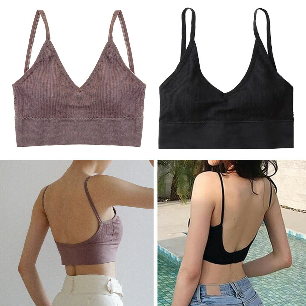 2 Pack Womens Padded Bralette Spaghetti Straps Seamless Comfort Bra Bustier