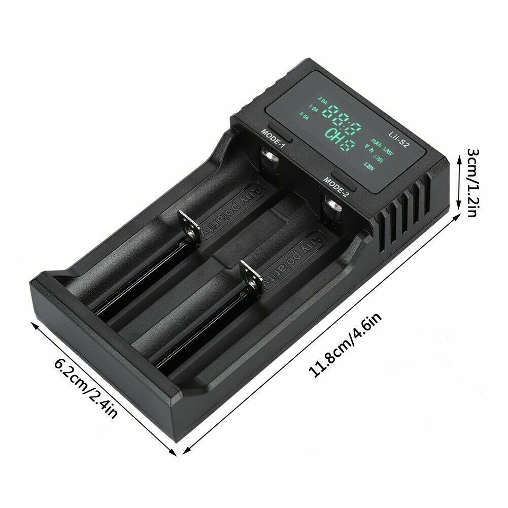 2-Bay Smart Battery Charger Digital Display LiitoKala LII-S2 for 18650 26650 AAA