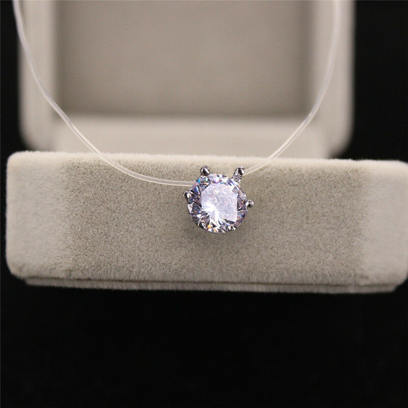 Fashion Women Crystal Necklace Invisible Line Zircon Clavicle Chain Neckla.l8