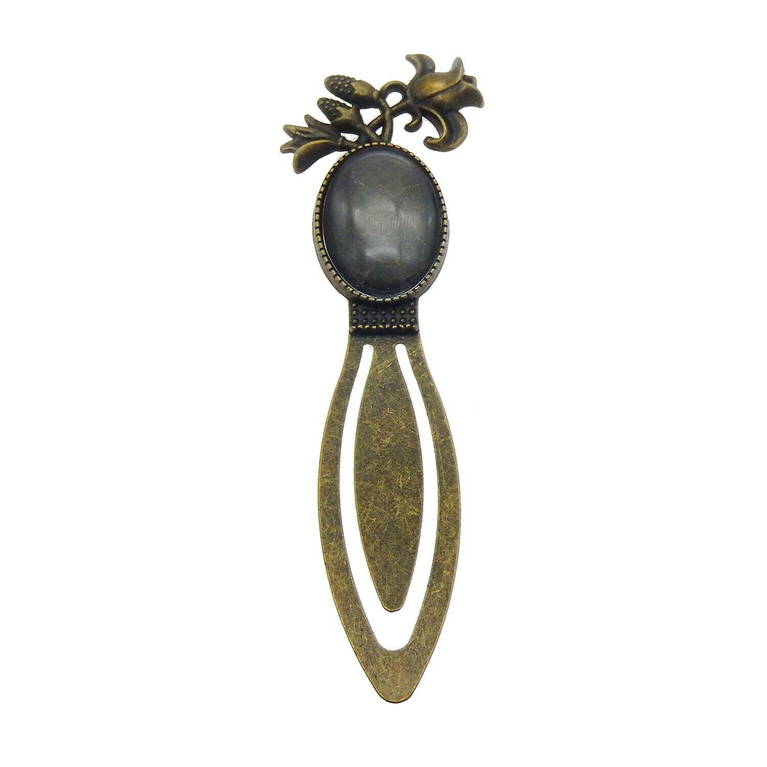 2sets Retro Bronze Alloy Floral Bookmarks Oval Blanks w/ Glass Cabochons 25x18mm