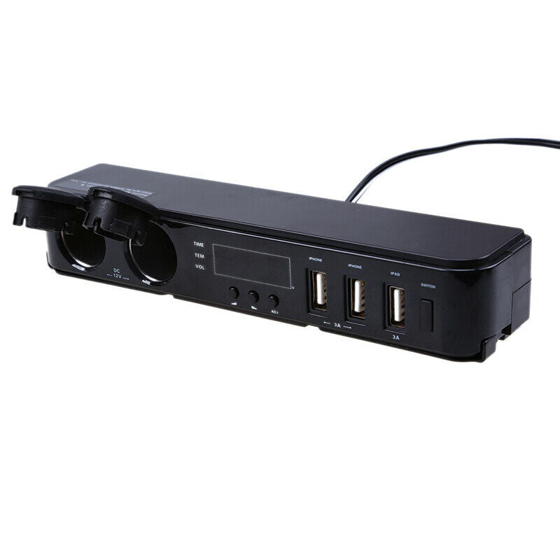 Car Cigarette Lighter Socket Splitter Multiple USB Charger Power Adapter Black