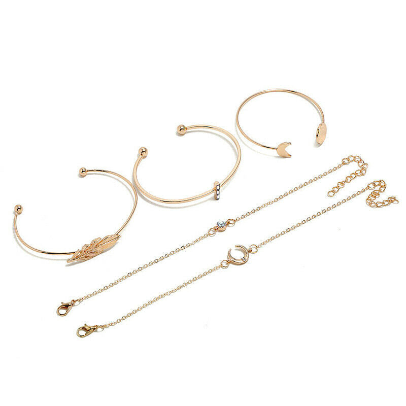 Rhinestone Sun Moon Bracelet Women Tassels Leaves Circular Chains Bangle .l8