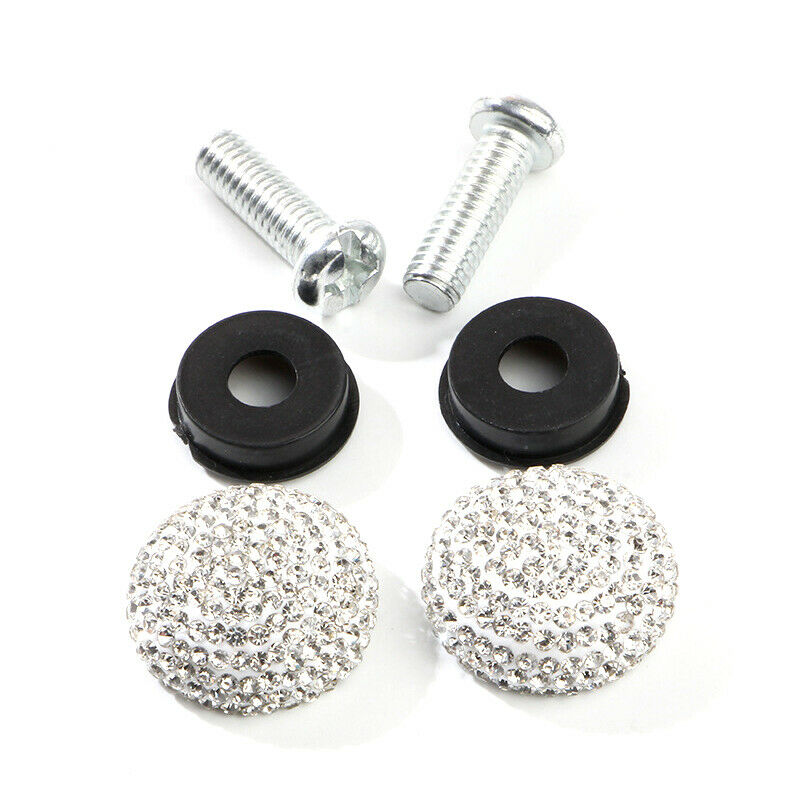 2X Diamond Crystal Covers Car Front Screw Bolt Caps License Plate Frame Fastener