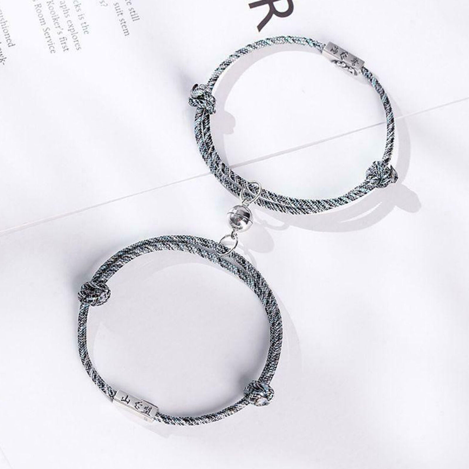 2Pcs Couple Bracelet Friendship Rope Braided Distance Magnetic Jewelry Lover Kit