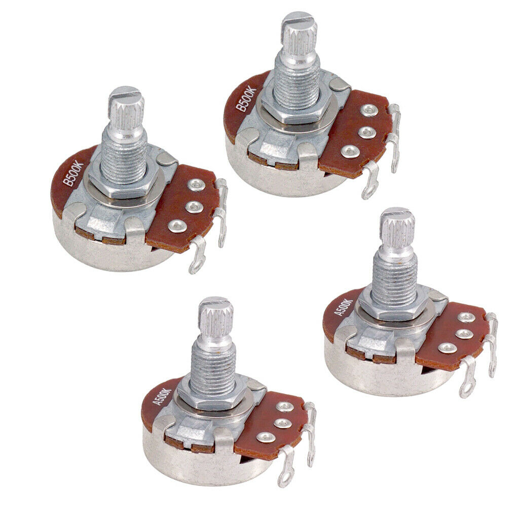 Set of 4 audio taper low friction potentiometers with long split shafts