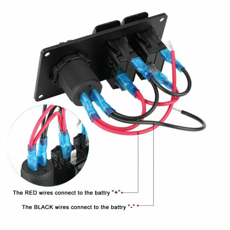2-Gang LED Rocker Switch Panel Circuit Breaker Dual USB Charger Car Marine Boat