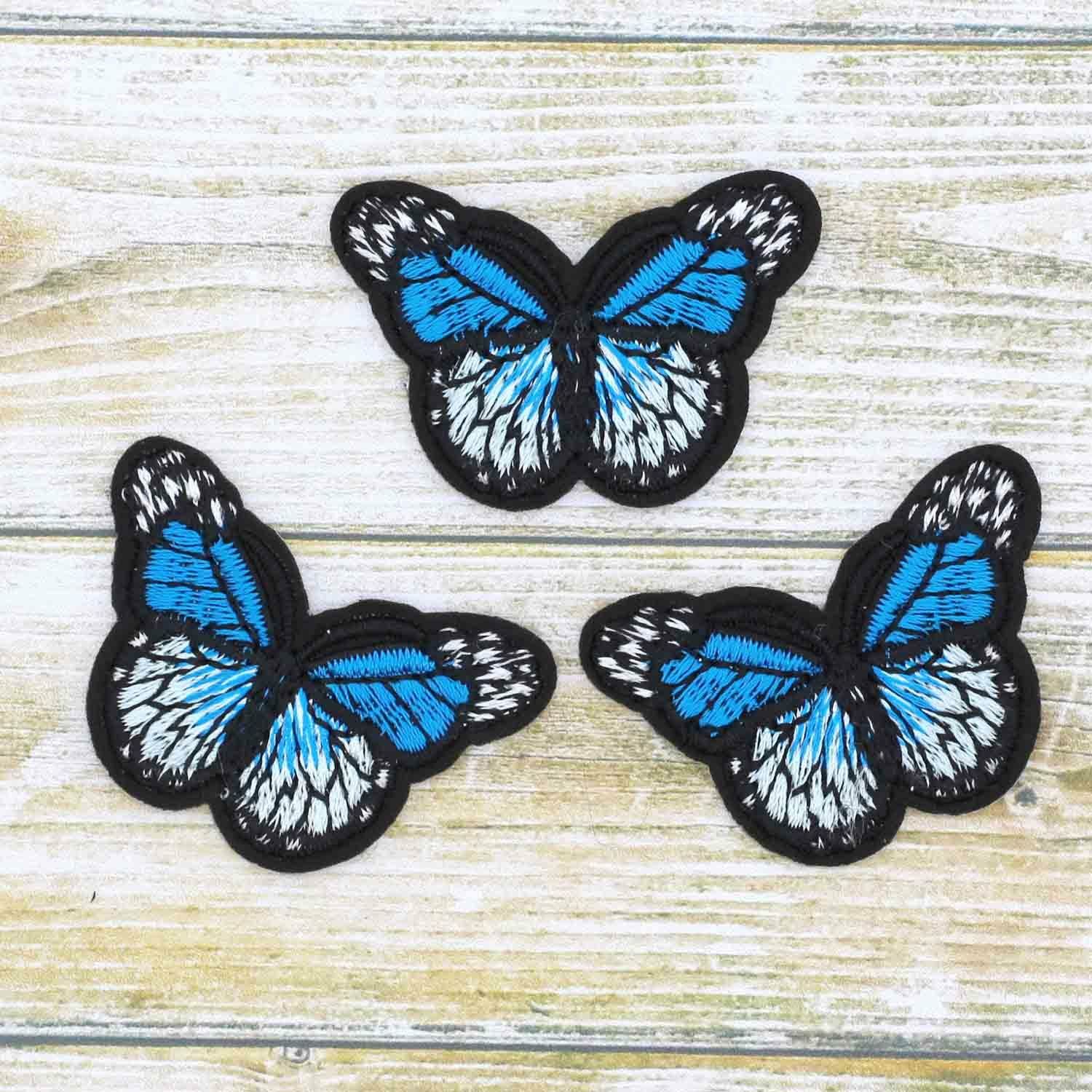 2" 3Pcs Blue Monarch Butterfly Embroidered Iron on Sew On Patches
