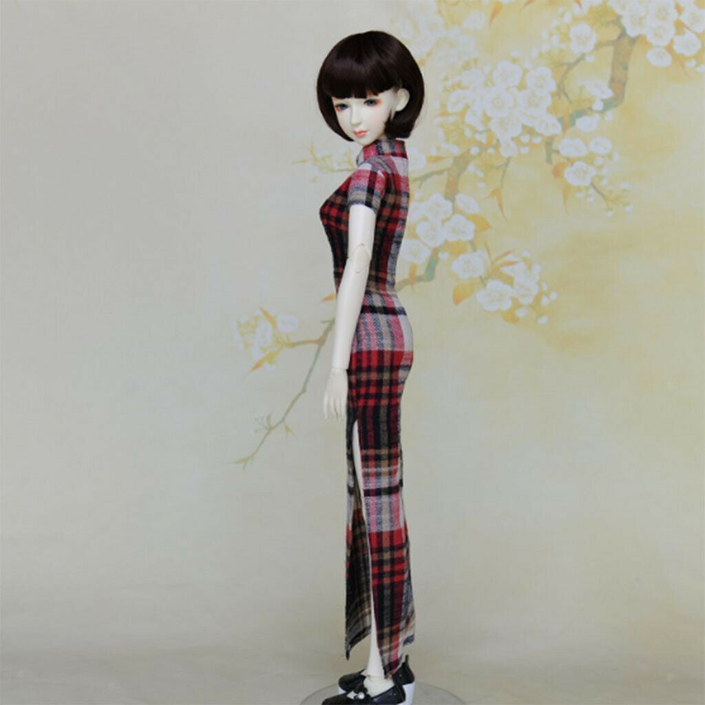 For 1/3 BJD Outfit Clothes Cheongsam Dress Clothing Red Plaid Clothing
