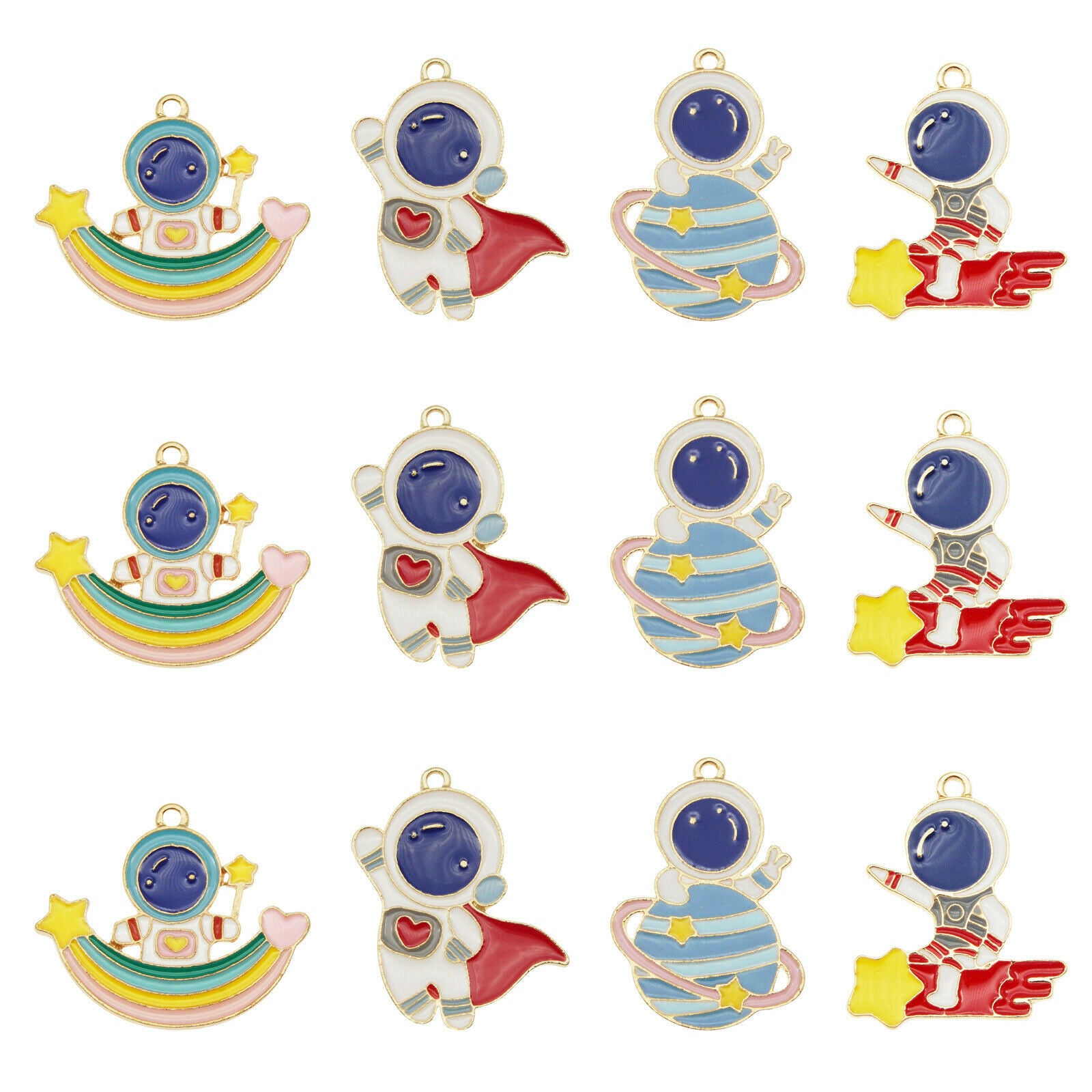 8PCS Enamel Colorful Mixed Lots Spacer Astronaut Charms Pendant Jewelry Making