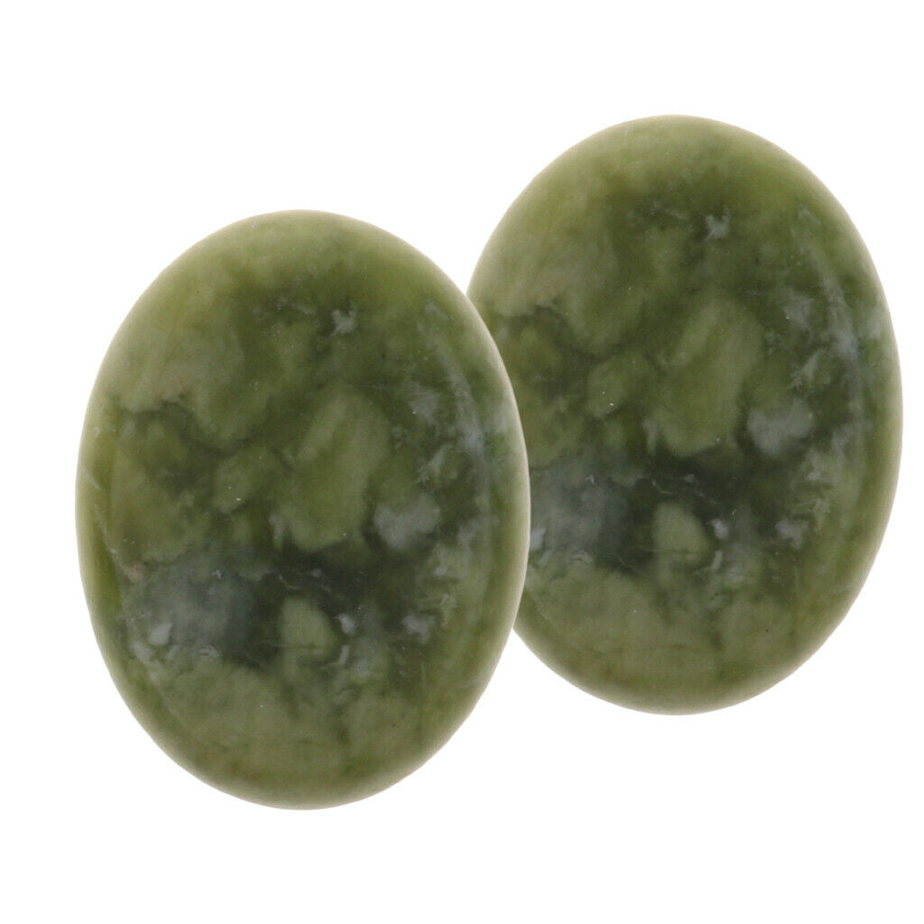 2pcs Massage Hot Stones Set Natural Green Jade Stones Cold Rock for Spa, Deep
