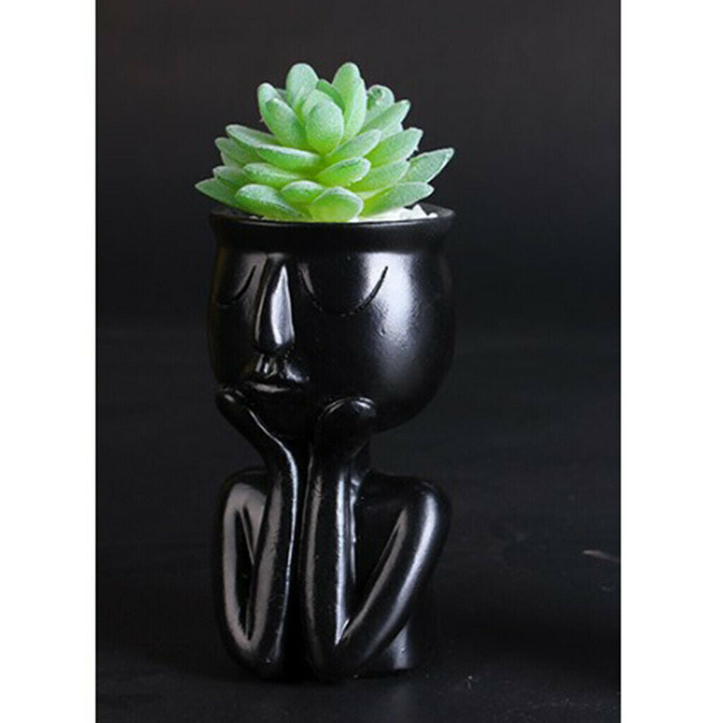White & Black Head Face Sculpture Flower Pot Indoor Succulent Planter White