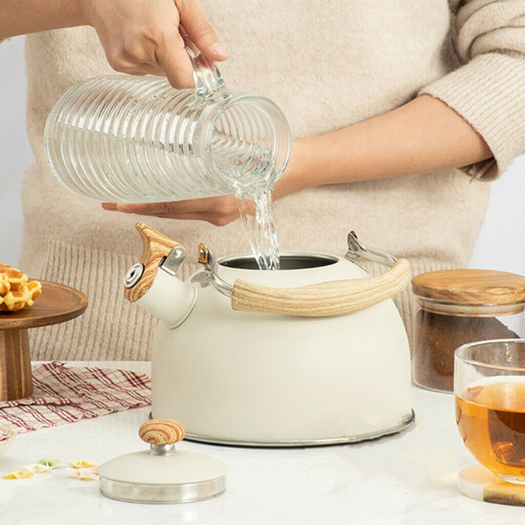 Whistling Kettle with Wooden Handle Kitchen Picnic Teapot for Gas Induction