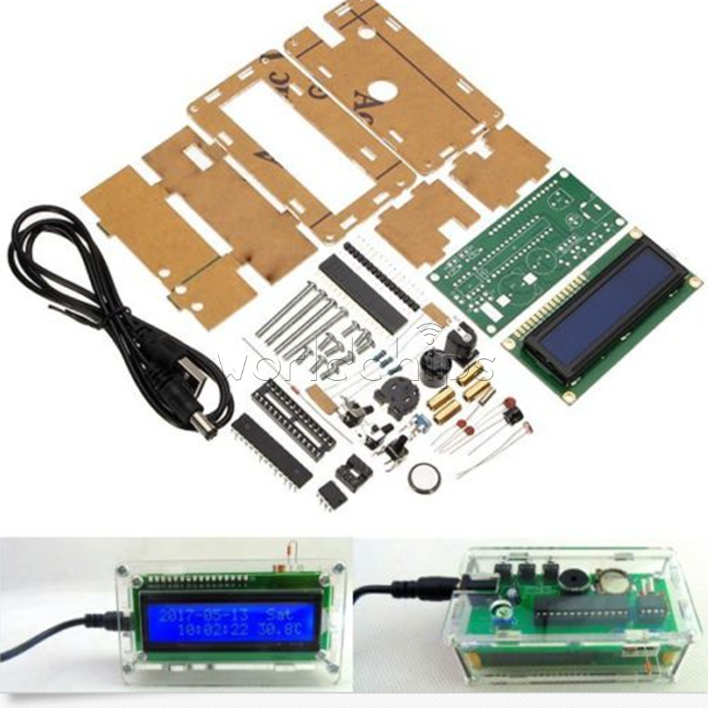 5V LCD1602 Backlight Multifunction Electronic Clock DIY Kits With Acrylic Case