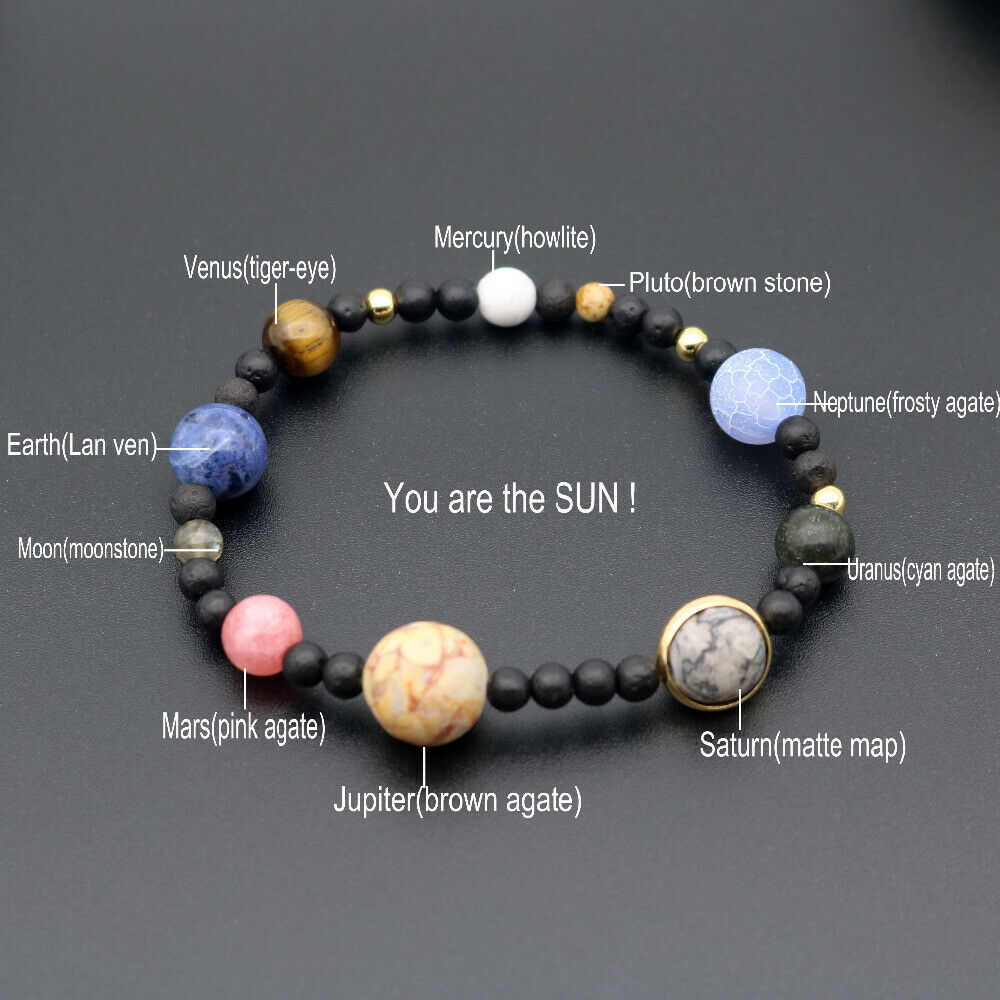 New Women's Eight Planets In Solar System Moon Earth Stone Beads Bracelet Gifts
