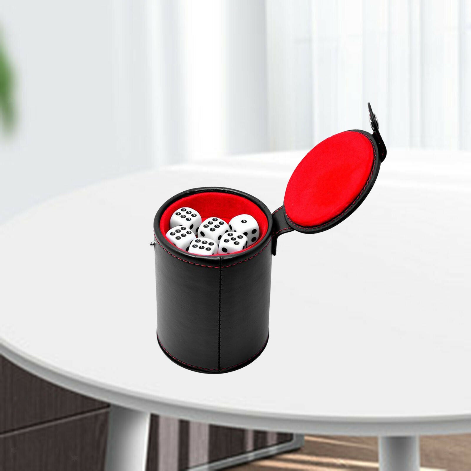 Double Layer Dice Cup with 5 Dice Red Flannel Lined Enternament Tool Party