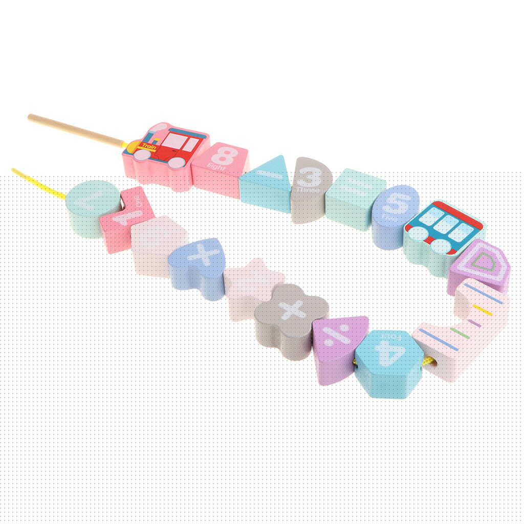 Toys Lacing Vehicle & Arithmetic Beads Set Wooden Blocks 17 pieces String &