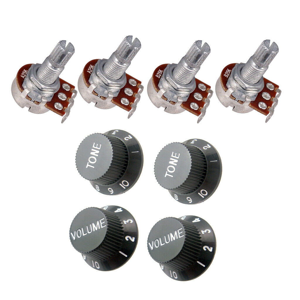 Pack of 8 A25K B25K Electric Bass Guitar Potentiometers Audio Tone Switch Pots