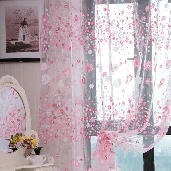 1m * 2m Floral Tulle Voile Curtains Window Door Bedroom Curtain Voilage