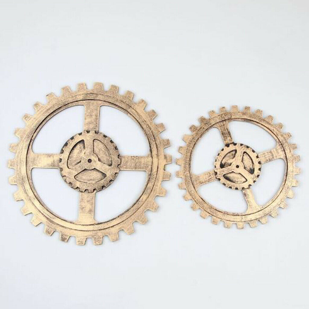 Retro Wooden Blend Steampunk Gear Wall Hanging Home Decor Golden-24cm