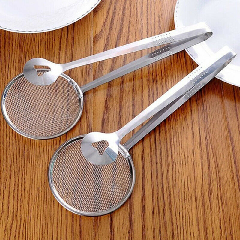 Filter Spoon with Clip Stainless Steel Colander Oil-Frying Filter Fried .l8