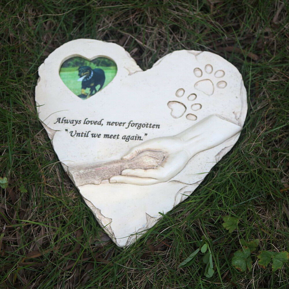 Pet Memorial Stone Cat Dog Headstone Heart Grave for Garden Marker Paw Tombstone