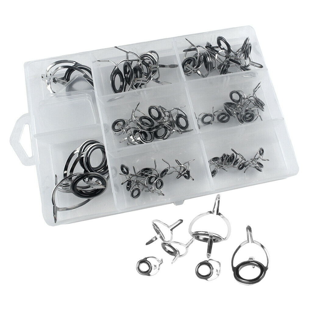 60Pcs Stainless Steel Fishing Rod Guides  Free Tip Repair Kit with Box