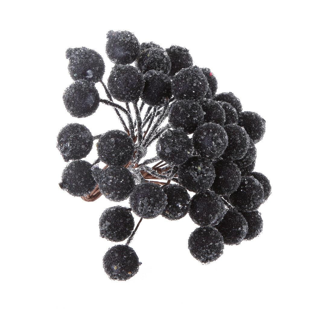 200x Mini Christmas Frosted Berry Fruit Artificial Craft DIY Decor Black