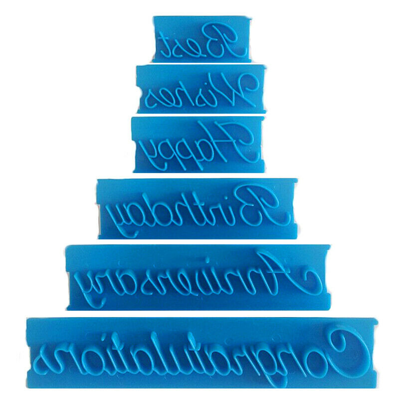 6pcs Cake Baking Molds Alphabet Letter Words Cookie Press Stamp Embosser Cutter