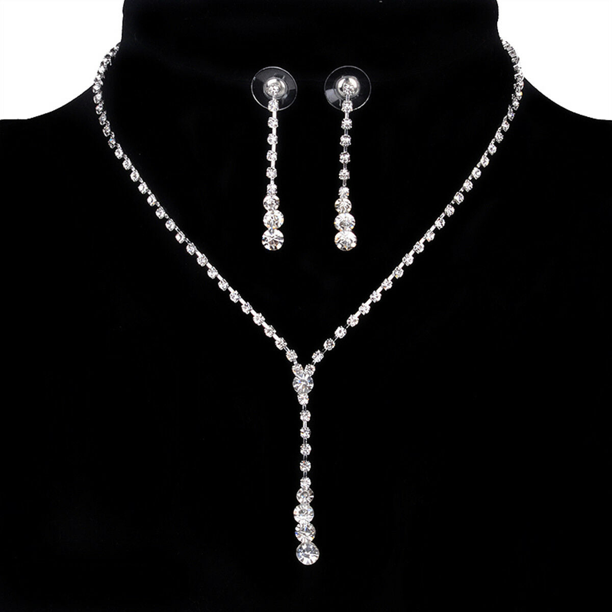 Stylish Wedding Bridal Rhinestone Crystal Necklace Drop Earrings New Jewelry Set
