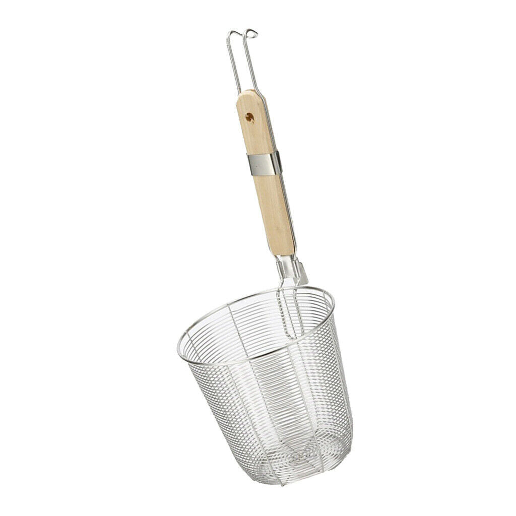 Pasta sieve, kitchen sieve, frying basket made of stainless steel with hooks for