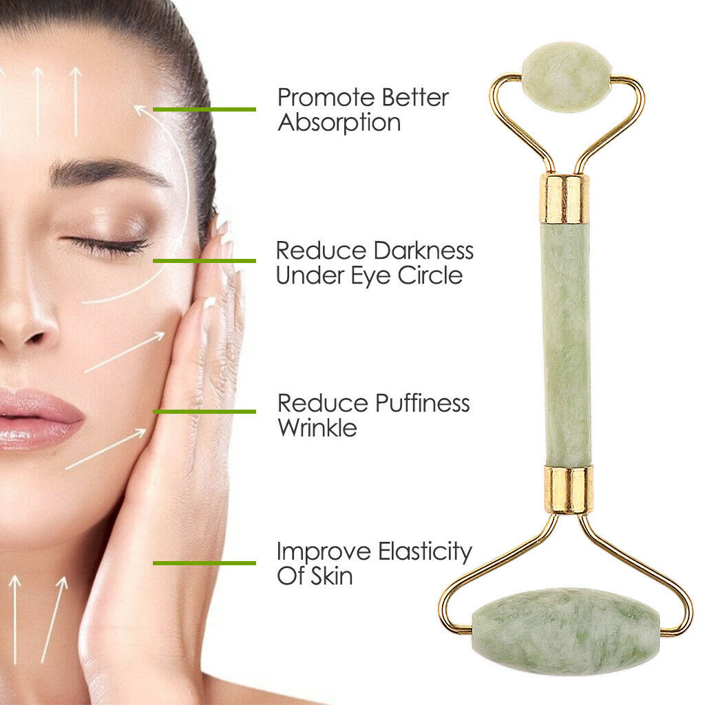 2 Pieces Handheld Natural Jade Stone Facial Massage Roller Face Neck Massager