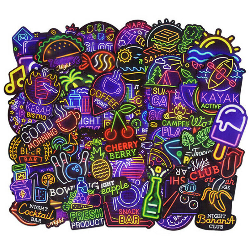 50Pcs Neon Stickers Skateboard Laptop Luggage Guitar Bike Car Bomb DecalsJCAY Kt