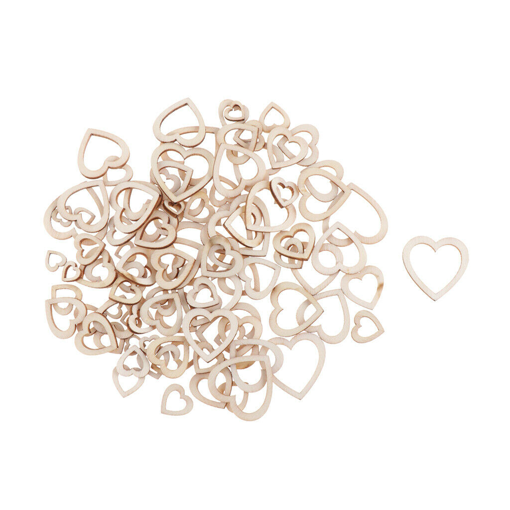 100x Wooden Scrapbook Embellishment Unfinished Wood Craft Hollow Heart Shape